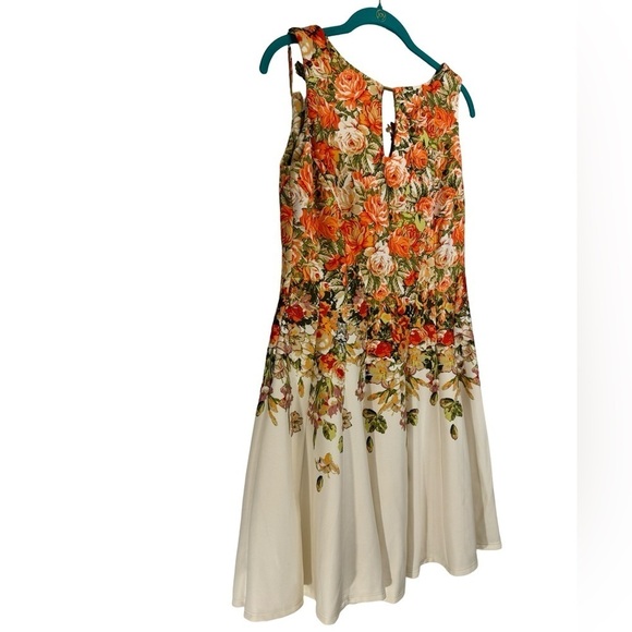 Gabby Skye Sleeveless Pink Orange Rose Floral Flared Dress Size 8 - Picture 4 of 16